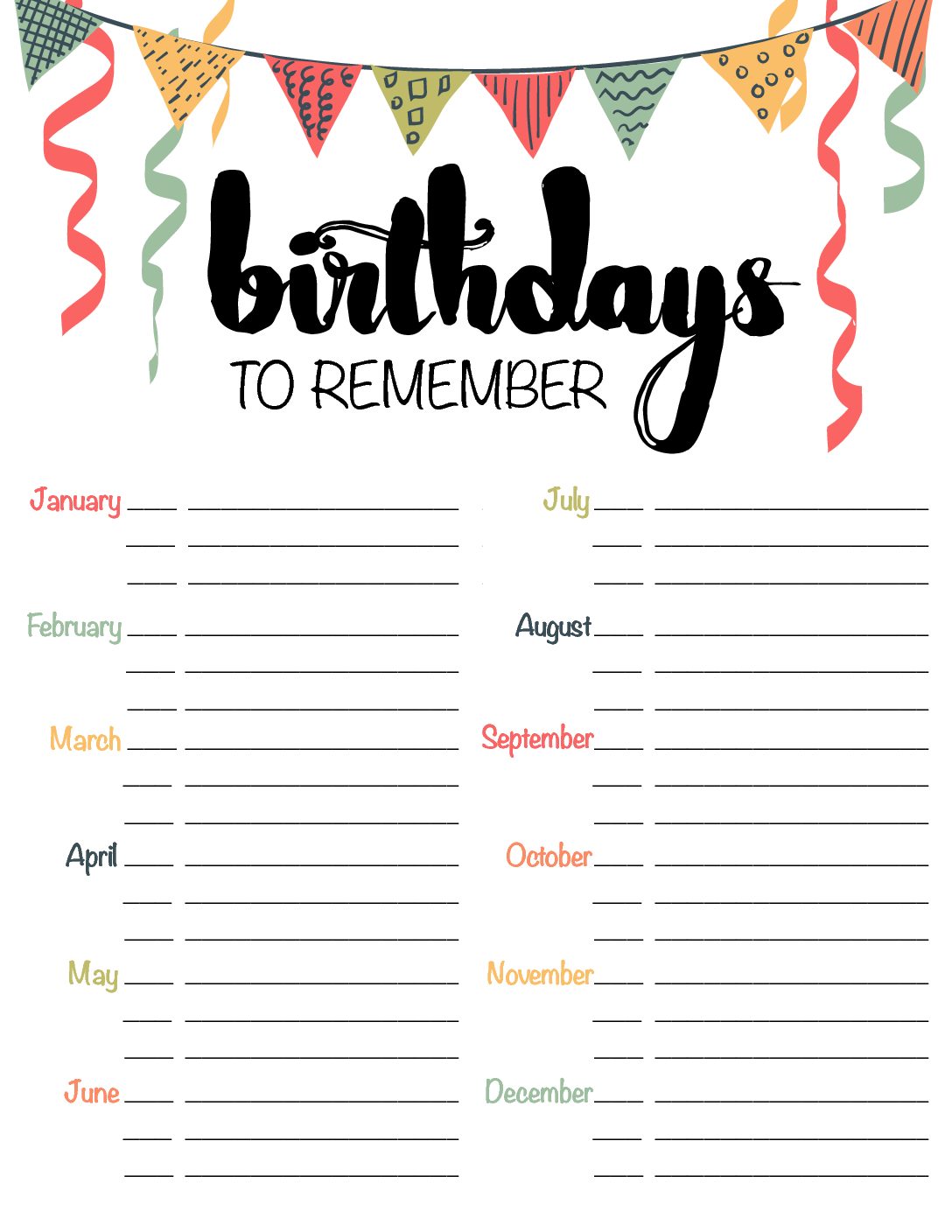 Free Printable Birthday Reminder List