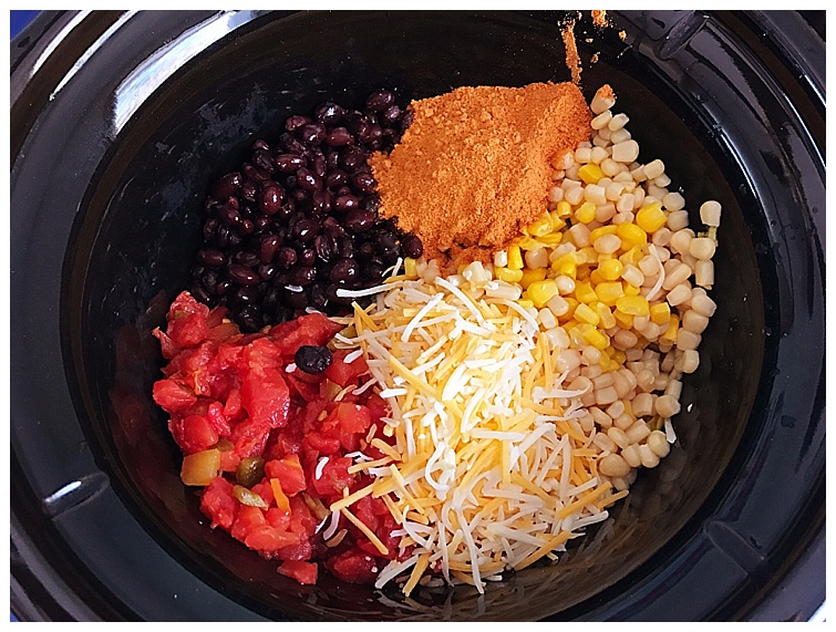 Crockpot Taco Dip | Slow Cooker Taco Dip | Bean Dip | Black Bean Dip | Slow Cooker Recipe | Crockpot Appetizer | Easy Appetizer | Easy Dip | Bean and Corn Dip | Mexican Corn | Mexican Dip | Easy Recipe | Six Clever Sisters