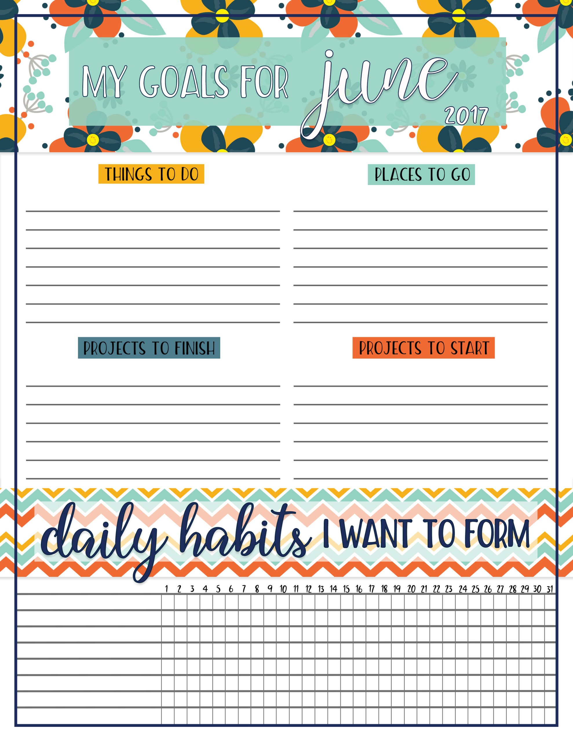 Free Download Goals Worksheet | Free Printable | Printable Worksheet | Goals Worksheet | Goals Printable | Download our free printable goals worksheet each month on the Six Clever Sisters blog!