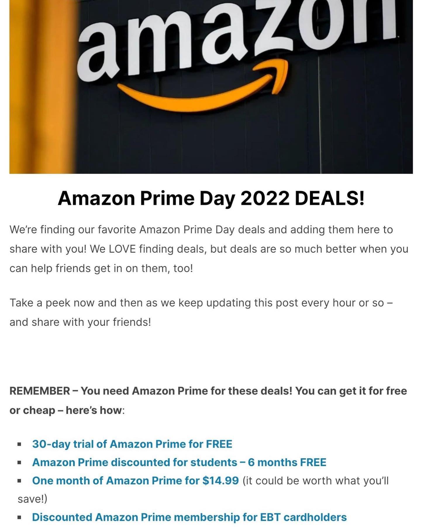 Don't have Amazon Prime?
Check out our Amazon Prime Day Deals post that includes how to get prime for free or cheap!
Link in stories ⬆️

#amazon #primeday #primedaydeals #primeday2022 #amazonfinds #amazondeals #primedeals #amazonmusthaves #amazonprime