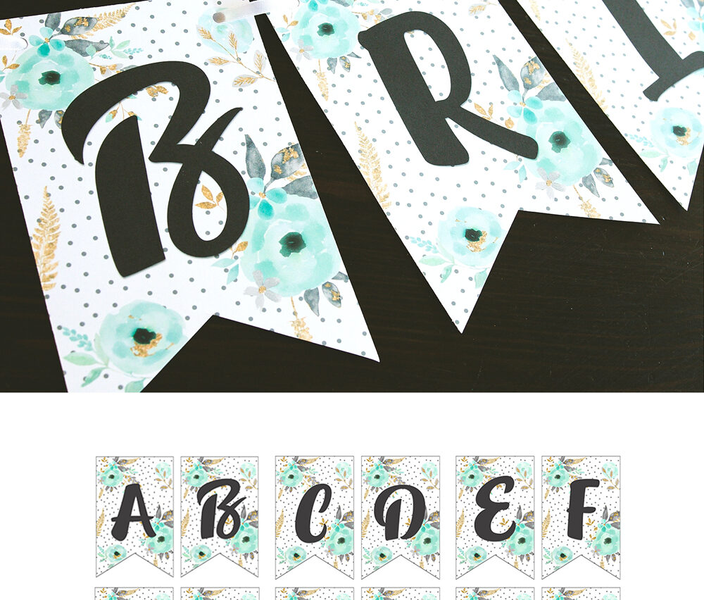 Free Printable Alphabet Banner {MINT& GOLD}