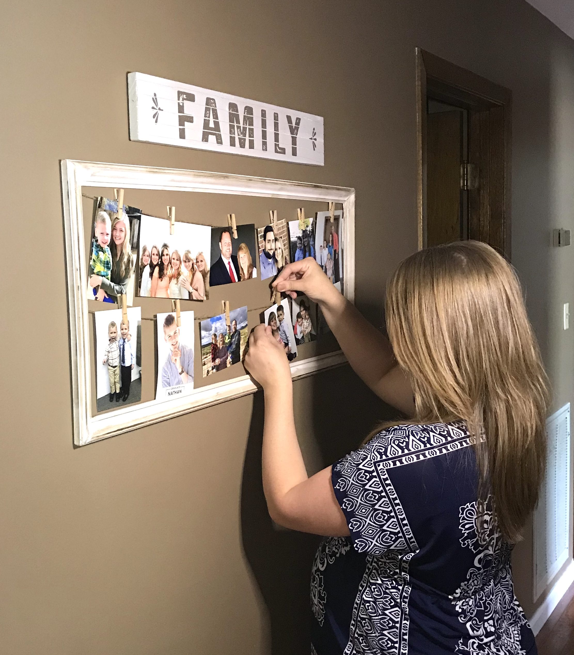 Clothespin Collage Frame | DIY Home | Photo | Wood Frame | Wood Decor | Budget Friendly Decor | Home Decor on a Budget | Photo Hanger | Clothespin Frame | Photo Collage | Tutorial on Six Clever Sisters!