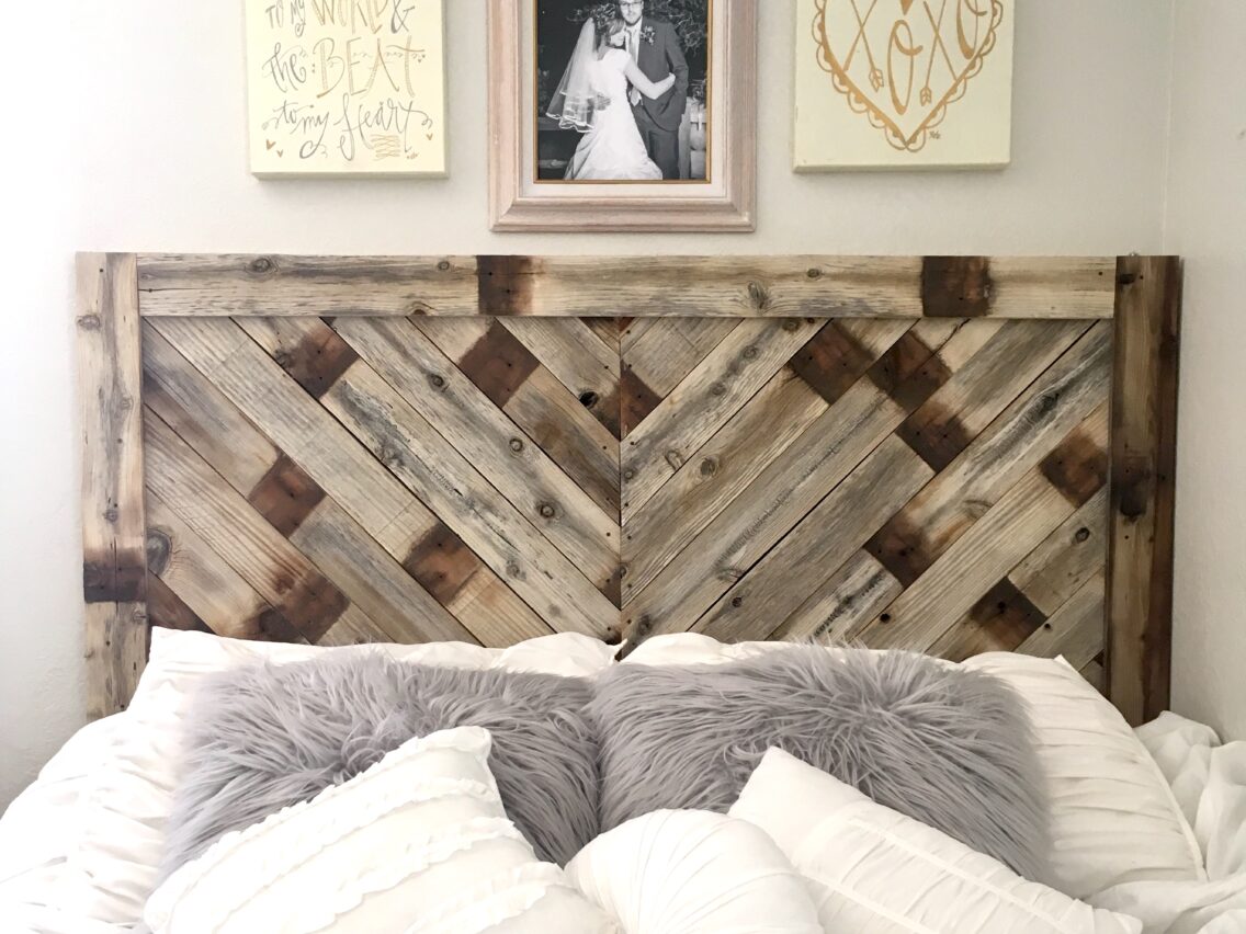 DIY Pallet Wood Herringbone Headboard
