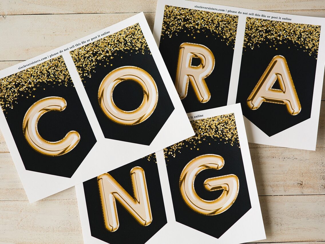 Graduation banner, Black and Gold – Free Printable
