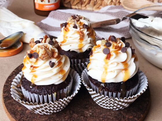 Chocolate Turtle Cupcakes with Caramel Buttercream