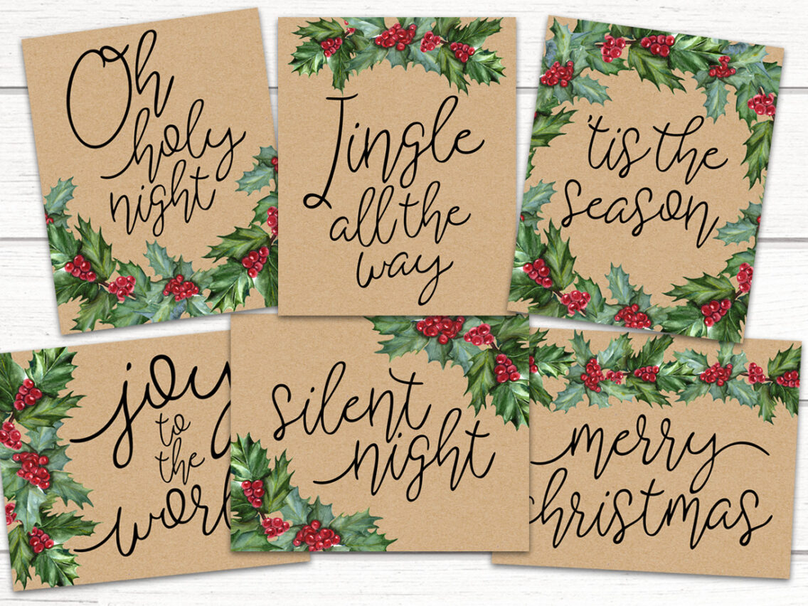 Free Christmas Printables | Kraft paper and holly