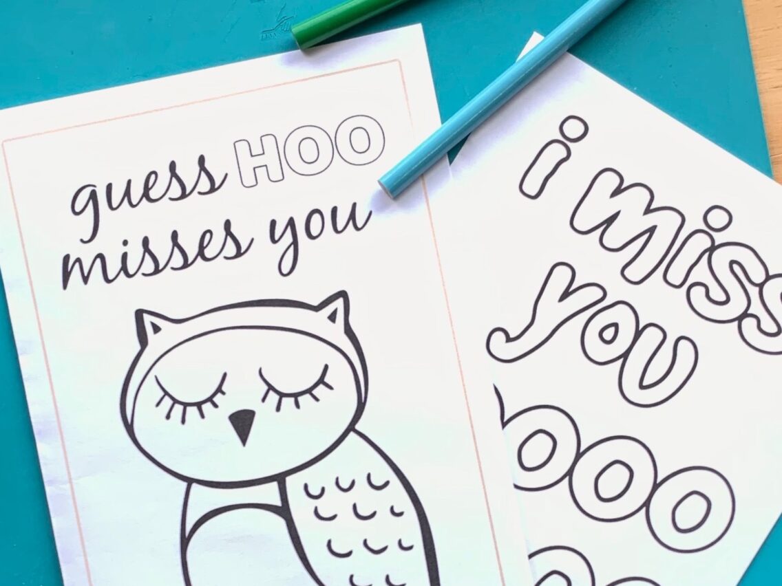 Free Printable “Miss You” Cards to Color