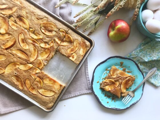 Sheet Pan Apple Pancakes with brown sugar butter syrup