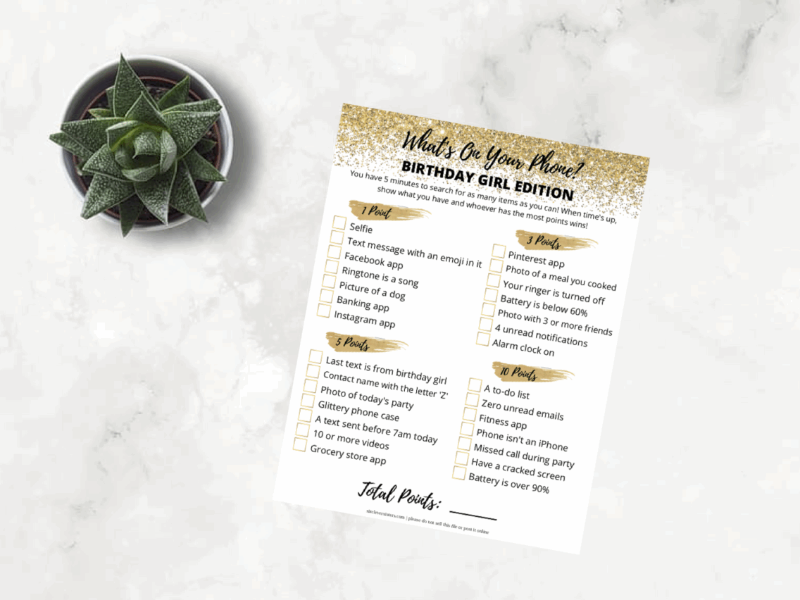 What’s On Your Phone {Free Printable Birthday Game}