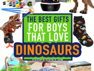 Dinosaur Gifts | Dinosaur Gift Ideas | Dinosaur Gifts for Boys | Dinosaur Gift Ideas for Boys | Dinosaur Birthday Gifts | Detailed Gift List on the Six Clever Sisters blog!