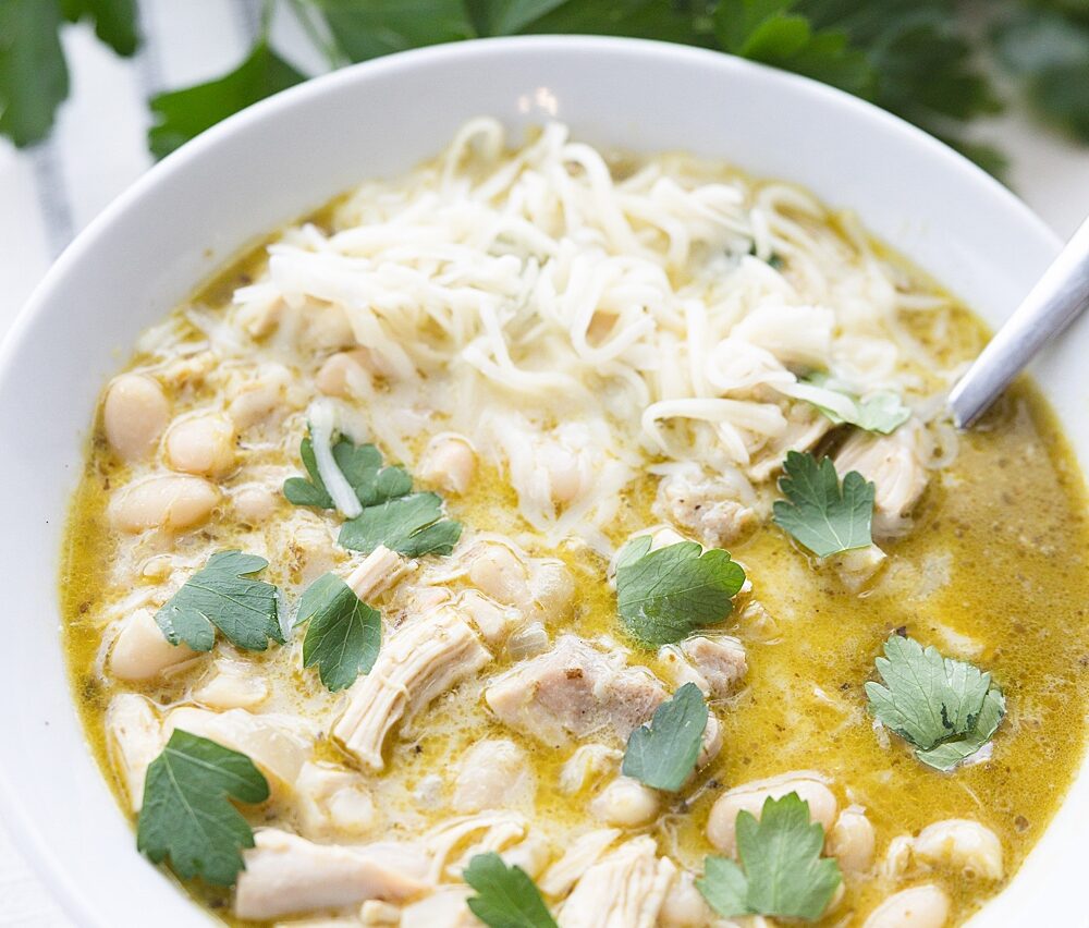 Creamy Pesto Chicken Chili – simple ingredients!