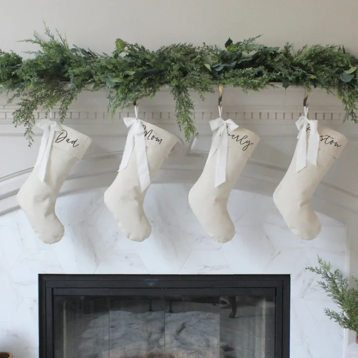 Image for Natural Linen Bow Christmas Stockings 