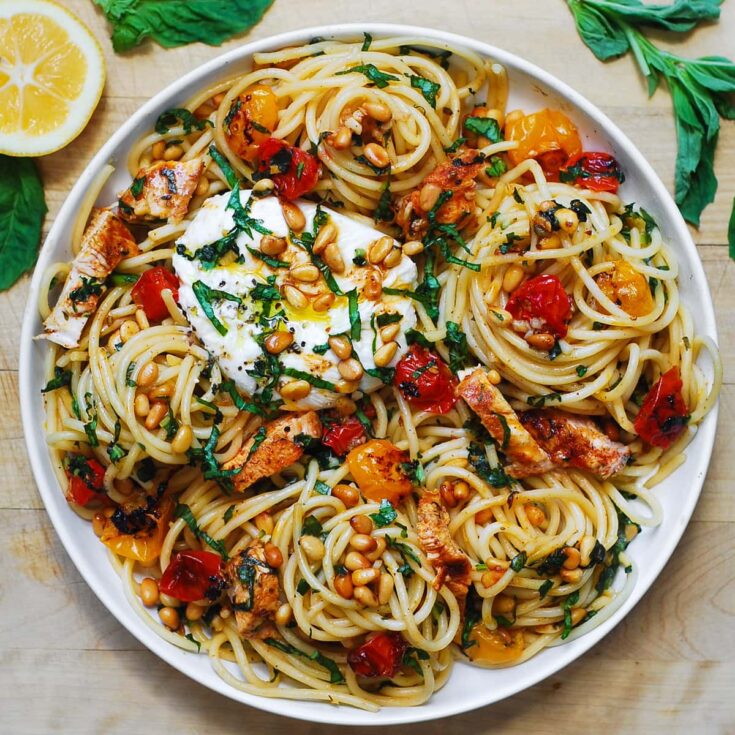 Image for Chicken Spaghetti with Burrata and Lemon Butter Garlic Sauce