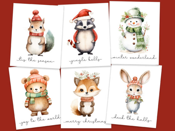 Woodland Animals Christmas Prints – Set of 6 8×10’s