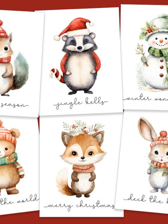 Woodland Animals Christmas Prints – Set of 6 8×10’s