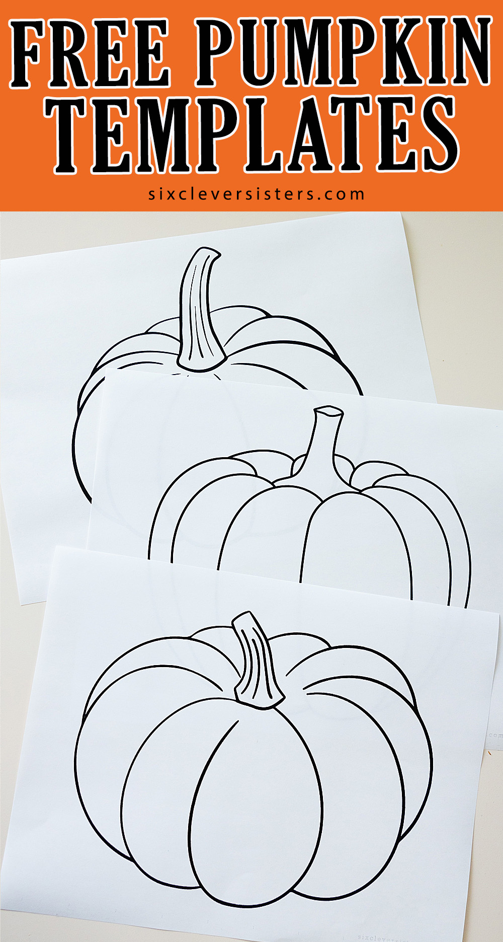 Pumpkin Templates | Outline Pumpkin | Black and White Pumpkin Templates | Large and small pumpkin outline templates free download on the Six Clever Sisters blog!