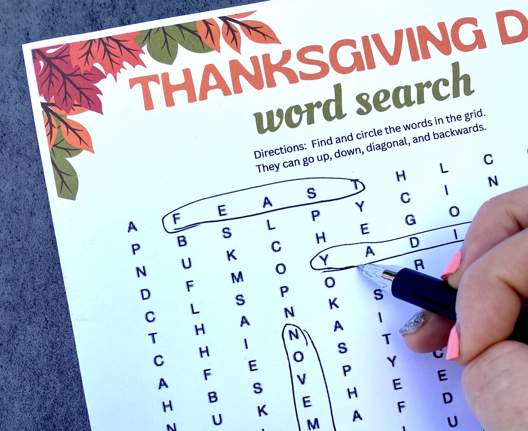 Thanksgiving Word Search Printable