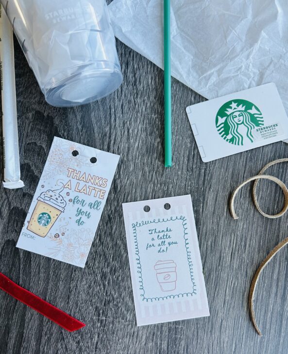 Thanks a Latte Printable Tag | Teacher Gift | Coffee Gift | Free Printable Card | Printable Gift Tag | Easy DIY Gift | Coworker Gift | Thank you Gift | Six Clever Sisters