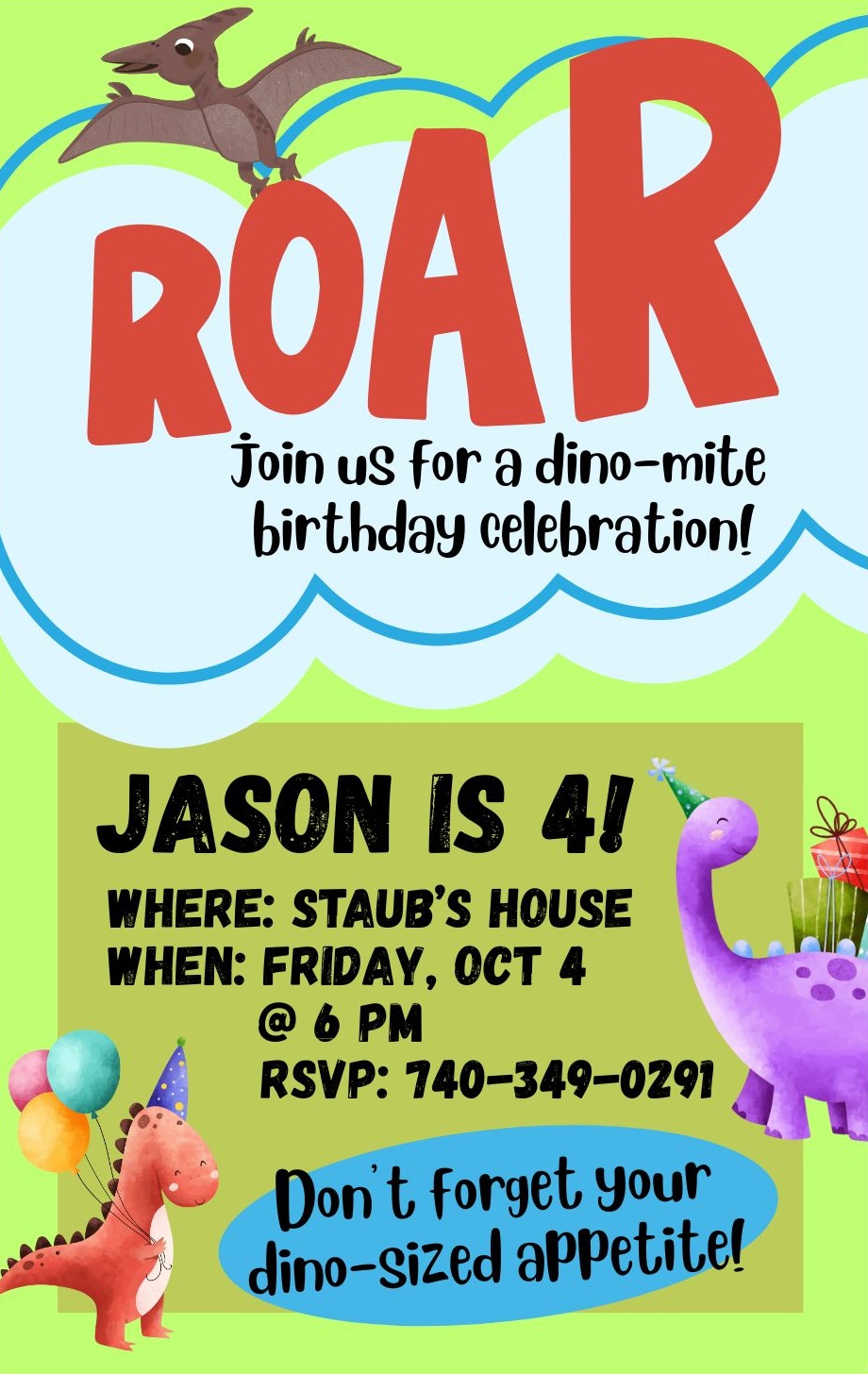 dino canna birthday template