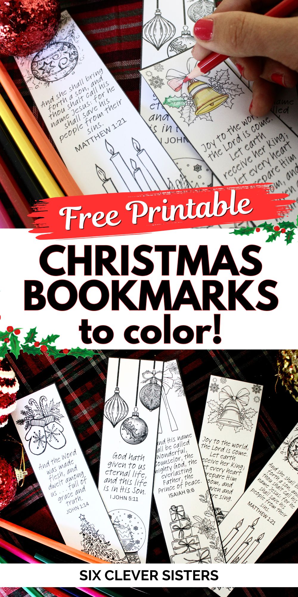 Free Christmas coloring bookmarks — festive hand-drawn florals to color for gifts or stocking stuffers