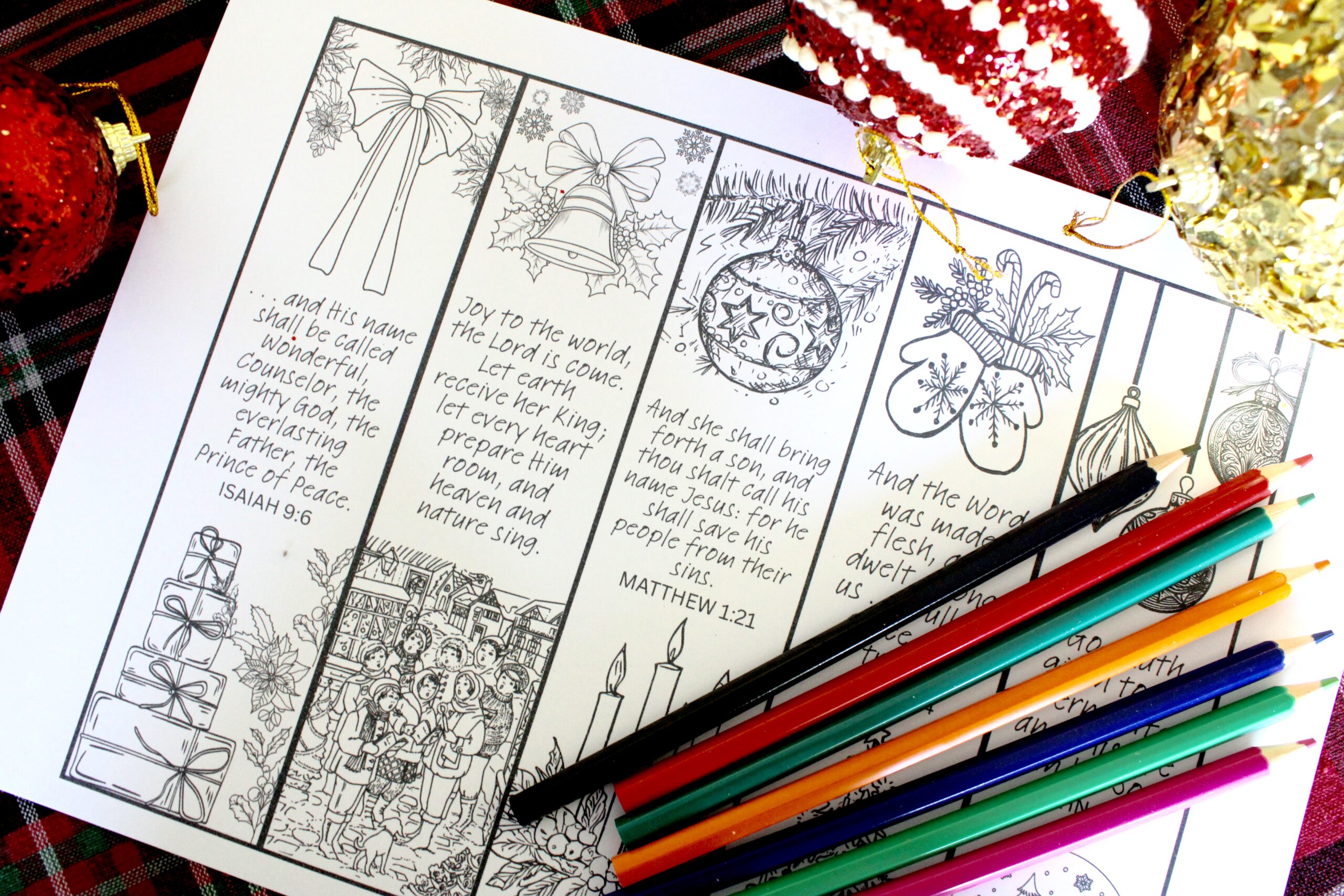 Printable Christmas bookmark set with intricate designs to color — easy craft project