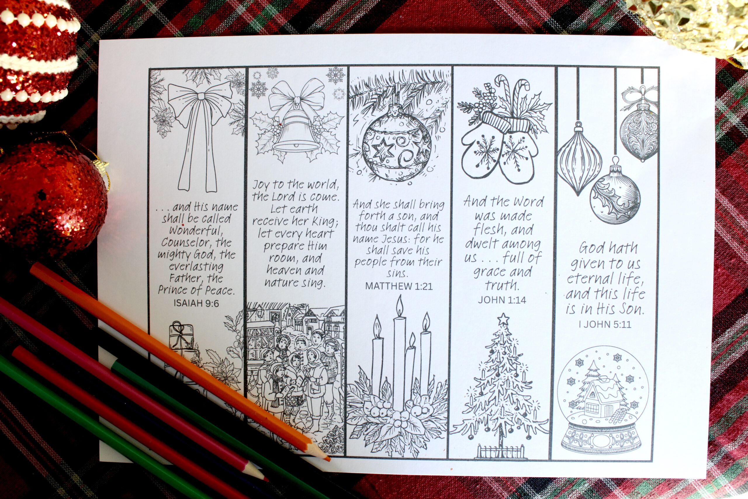 Christmas floral bookmark printables — relaxing coloring activity for the holidays