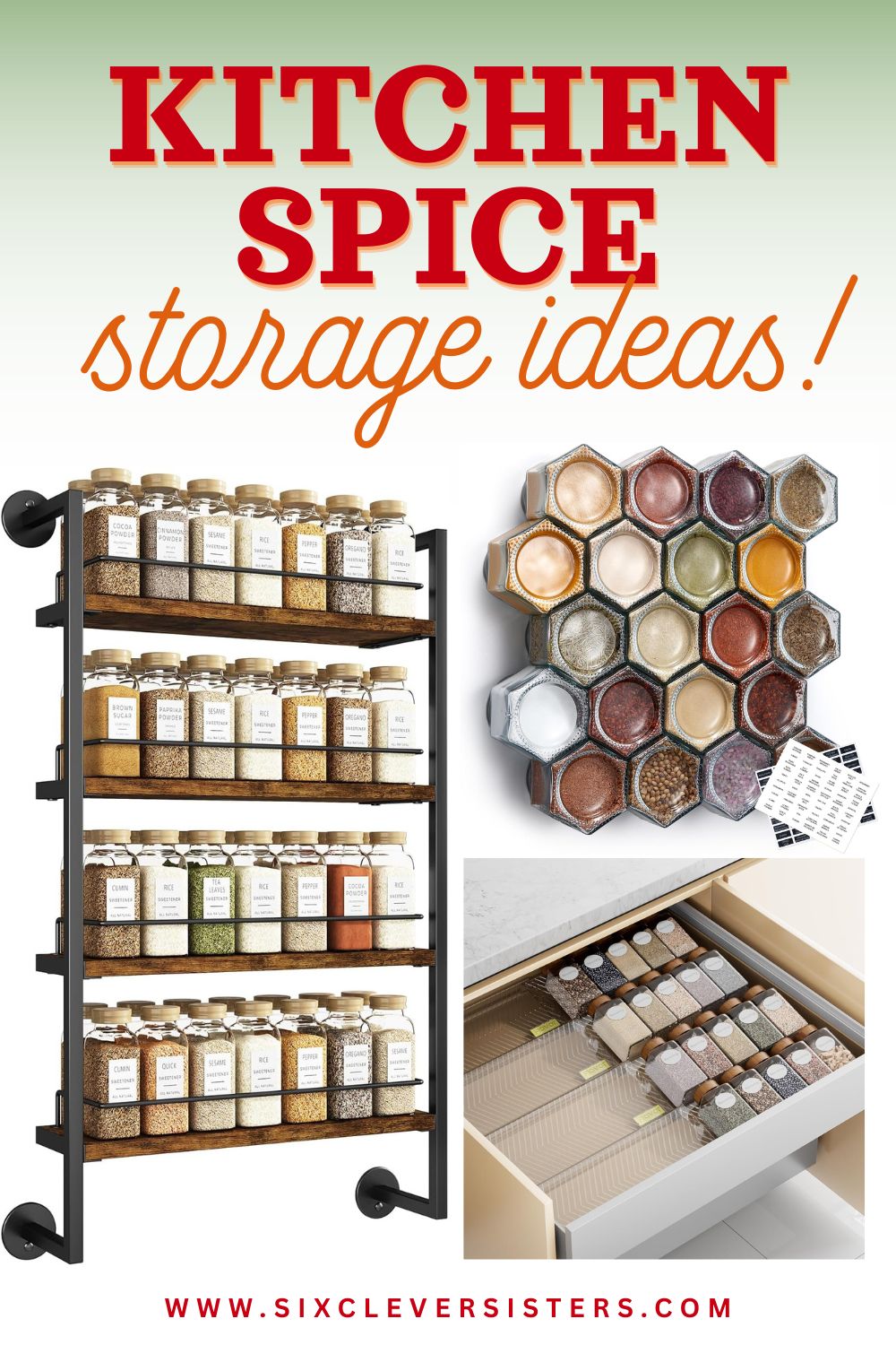 Kitchen Spice Storage Ideas - Racks and Organization - Six Clever Sisters
