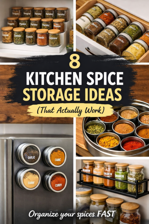 Organize your kitchen with these clever spice storage ideas! From drawer organizers to wall racks and budget-friendly solutions, find the best way to store spices in any space.