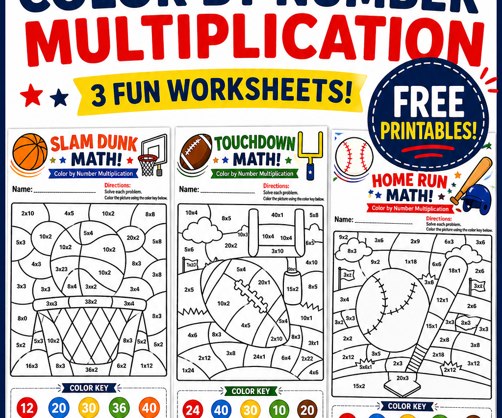 Color by Number Multiplication – Free Printables