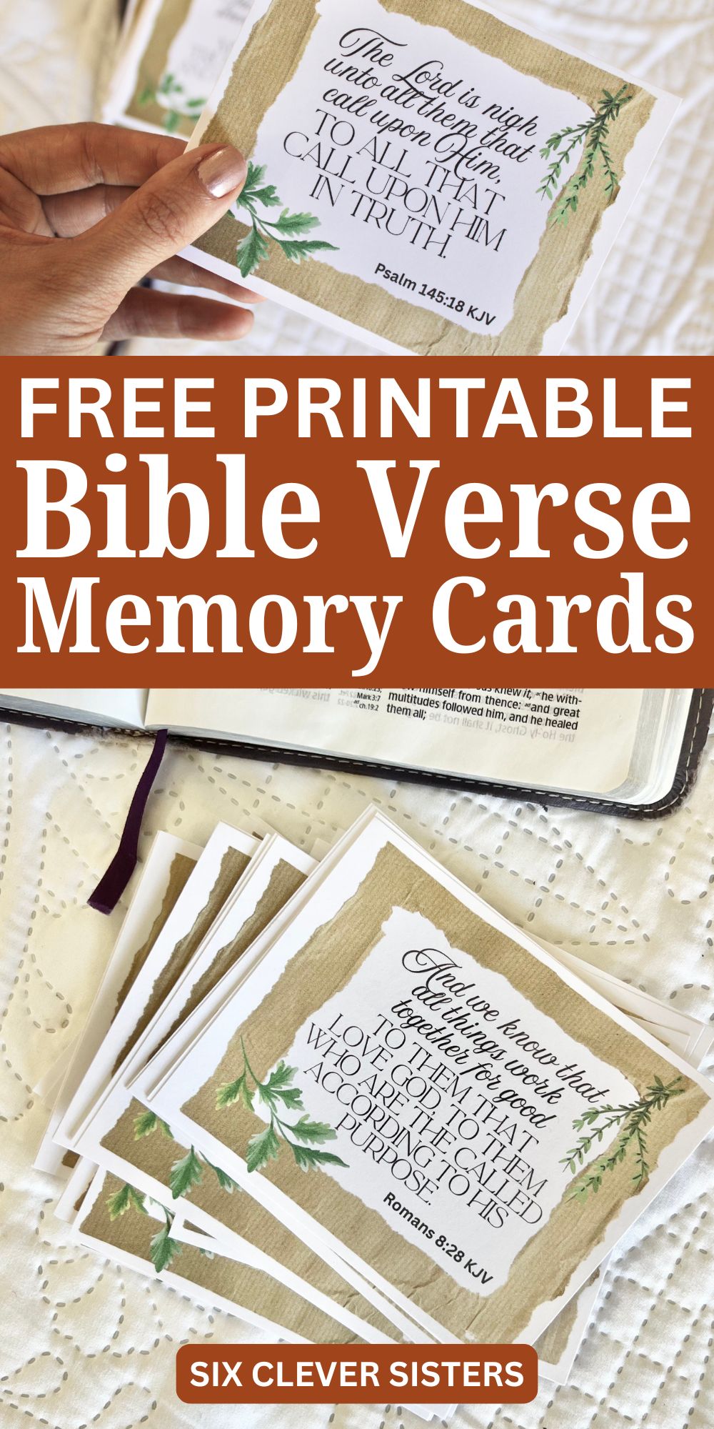 Set of 48 free printable KJV Bible verse cards with inspirational Scripture passages and neutral floral artwork.