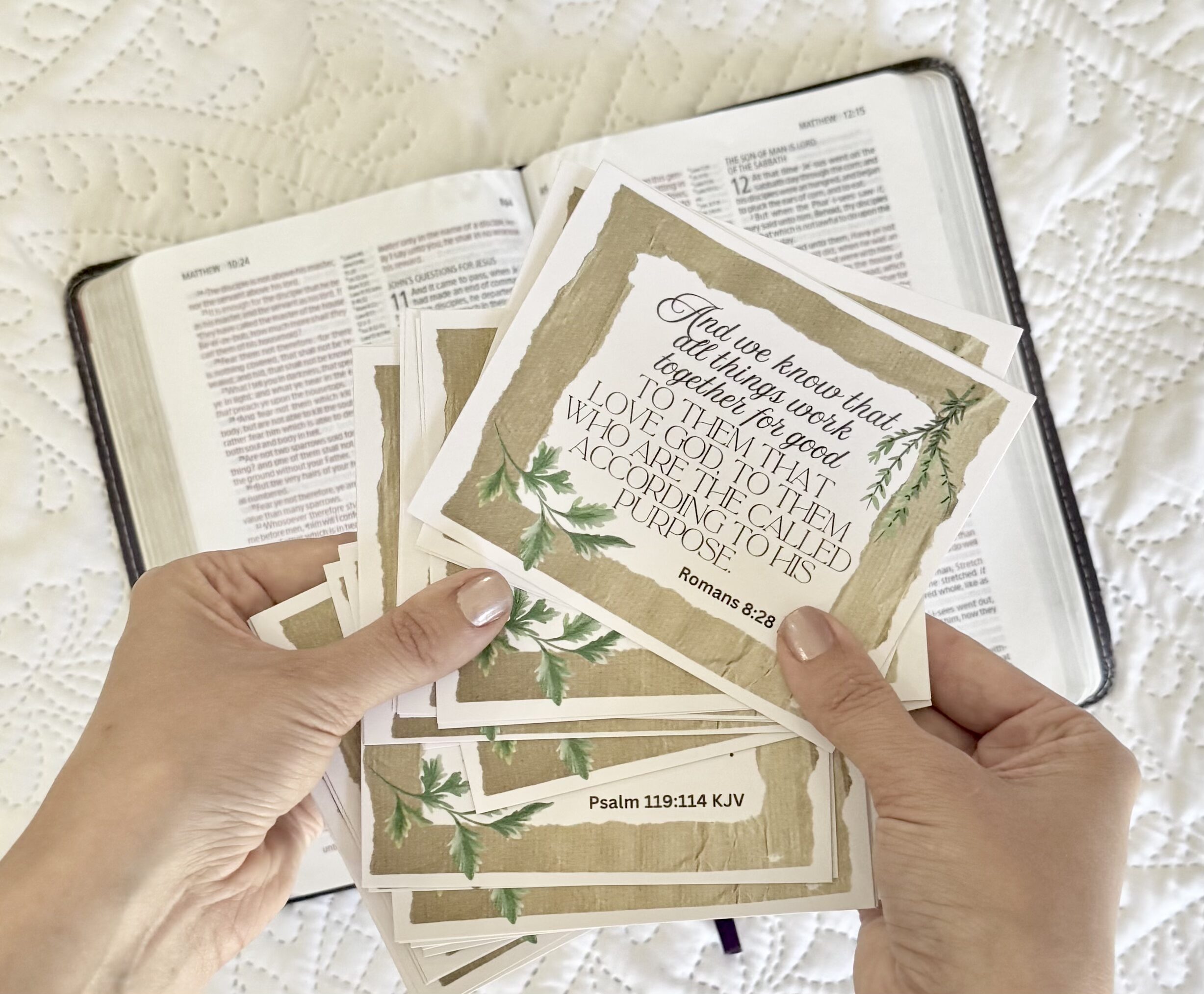 Collection of KJV Bible verse cards featuring encouraging Scriptures in a printable format.