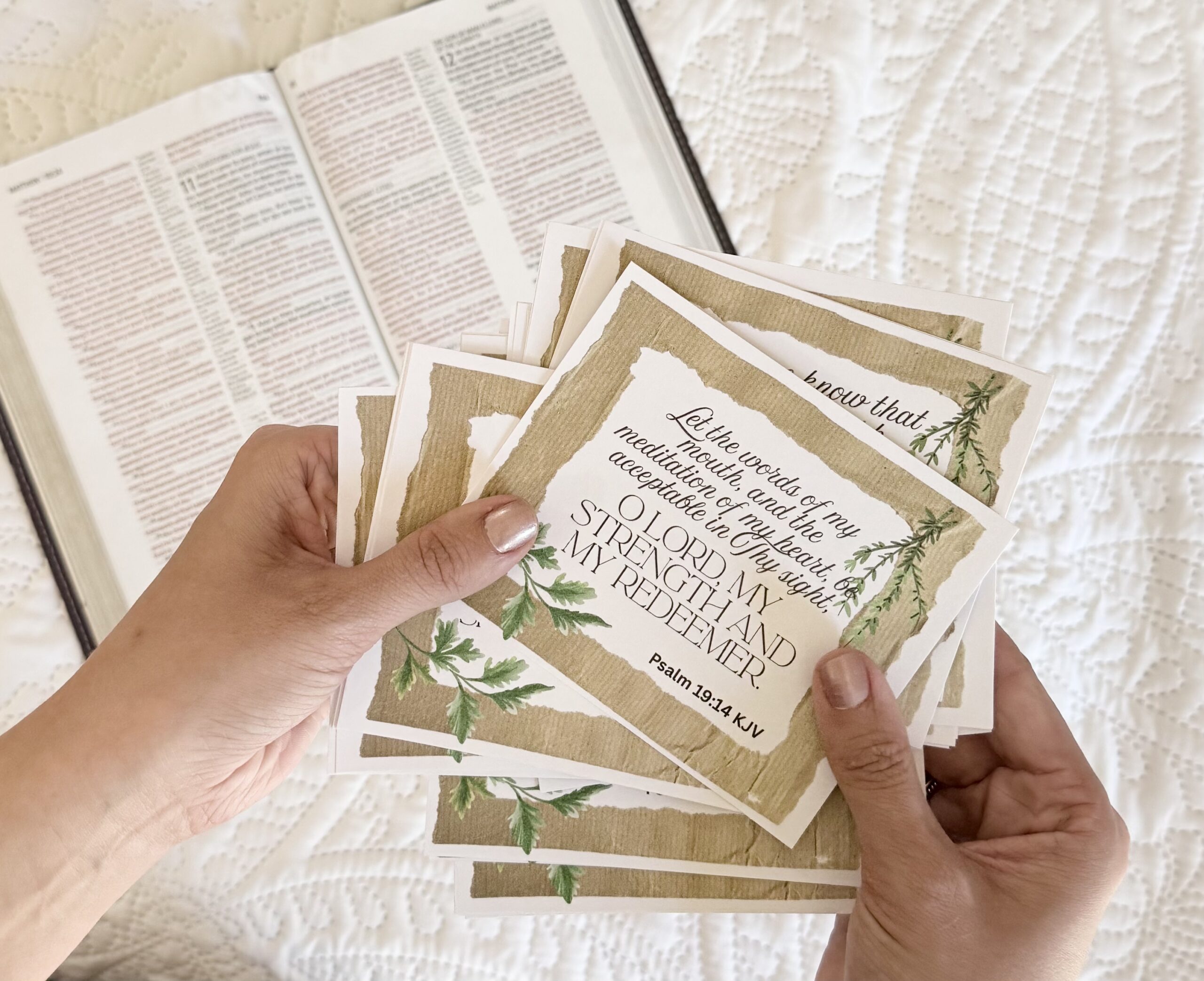 Printable King James Version Scripture cards with coordinating vintage floral designs.
