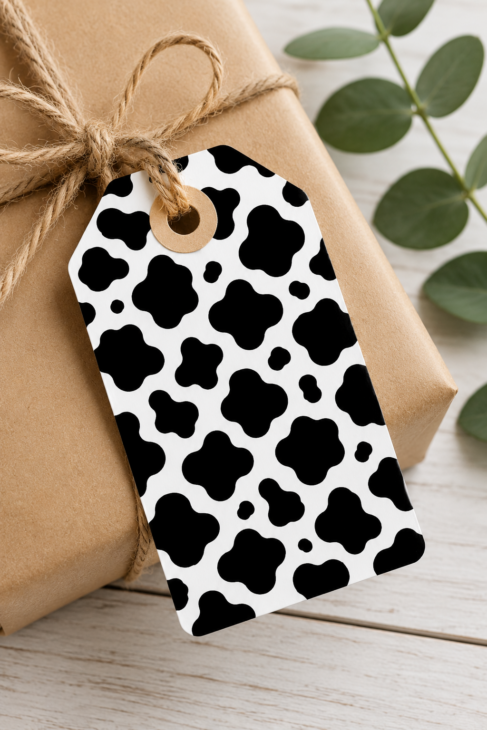 Printable gift tag created with a cow print SVG file