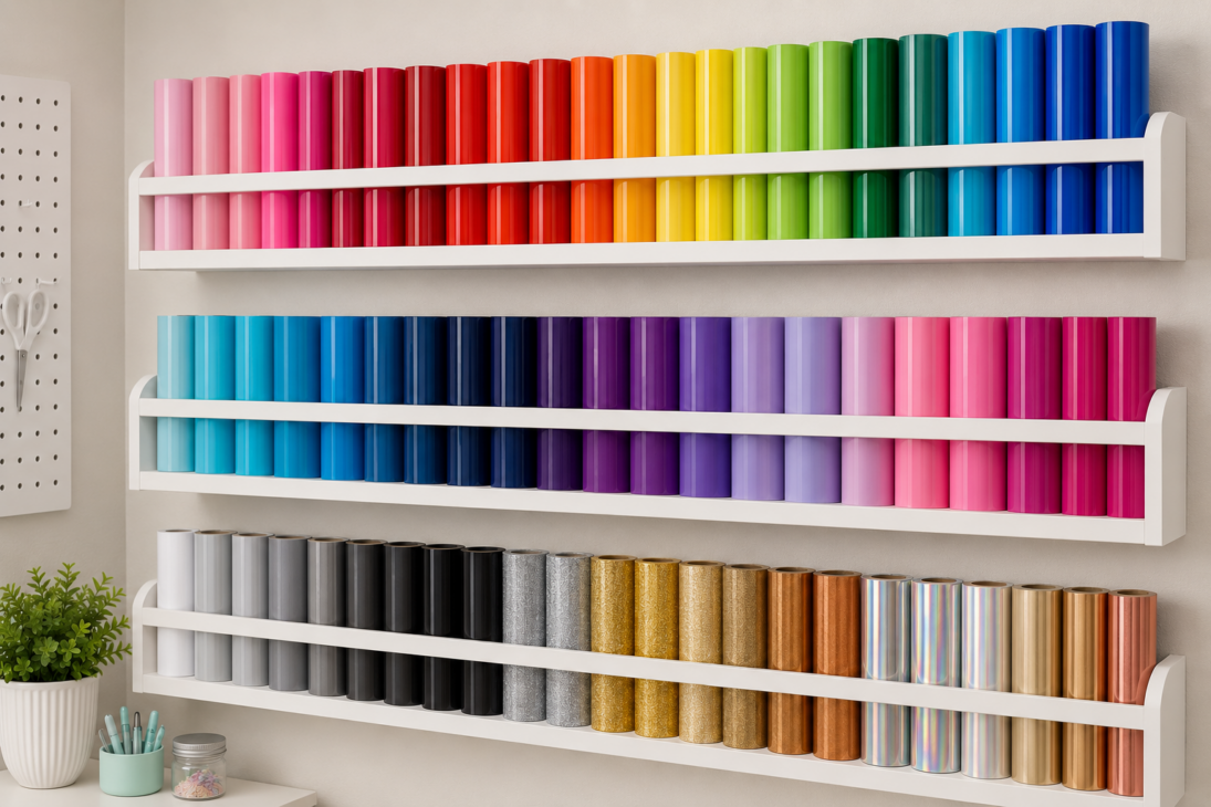Cricut Vinyl Storage Ideas, Cricut Vinyl Organization Ideas, Cricut Vinyl Storage Solutions, Cricut Vinyl Sheet Storage Ideas, Want to organize your Cricut vinyl? Check out our storage solution ideas at Six Clever Sisters!