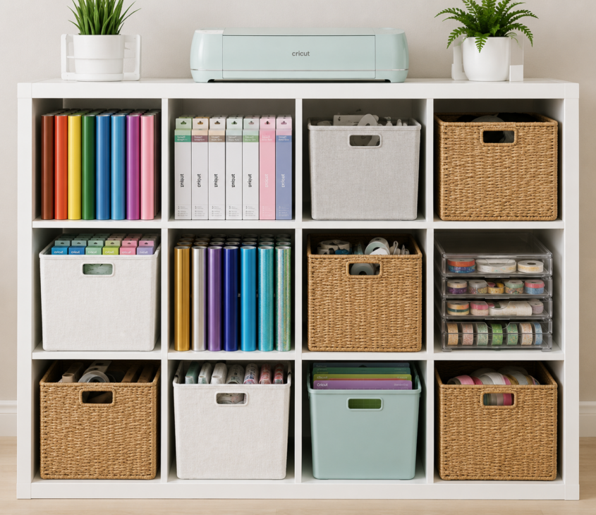 Cricut Vinyl Storage Ideas, Cricut Vinyl Organization Ideas, Cricut Vinyl Storage Solutions, Cricut Vinyl Sheet Storage Ideas, Want to organize your Cricut vinyl? Check out our storage solution ideas at Six Clever Sisters!