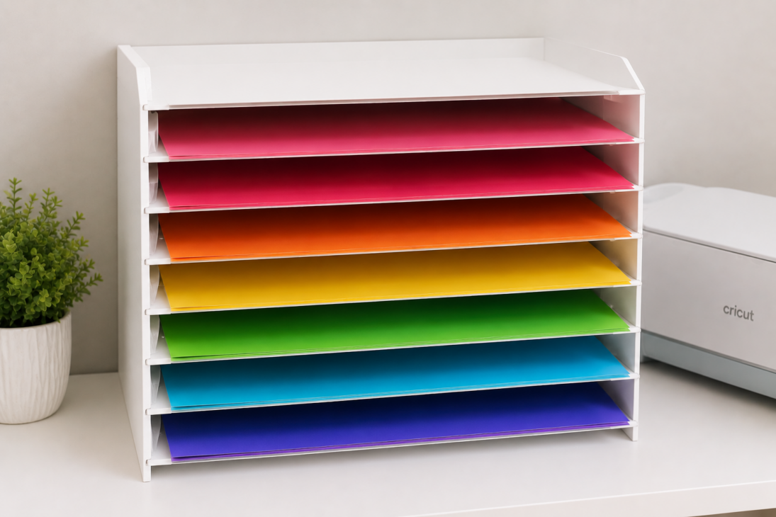 Cricut Vinyl Storage Ideas, Cricut Vinyl Organization Ideas, Cricut Vinyl Storage Solutions, Cricut Vinyl Sheet Storage Ideas, Want to organize your Cricut vinyl? Check out our storage solution ideas at Six Clever Sisters!
