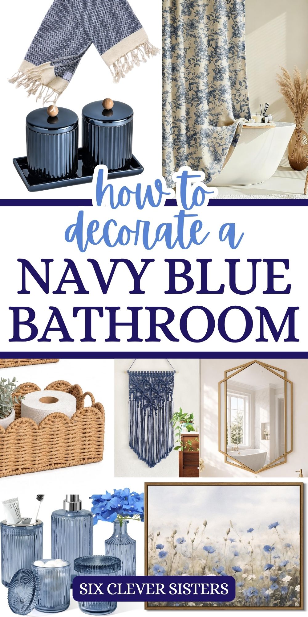 how to decorate a navy bathroom