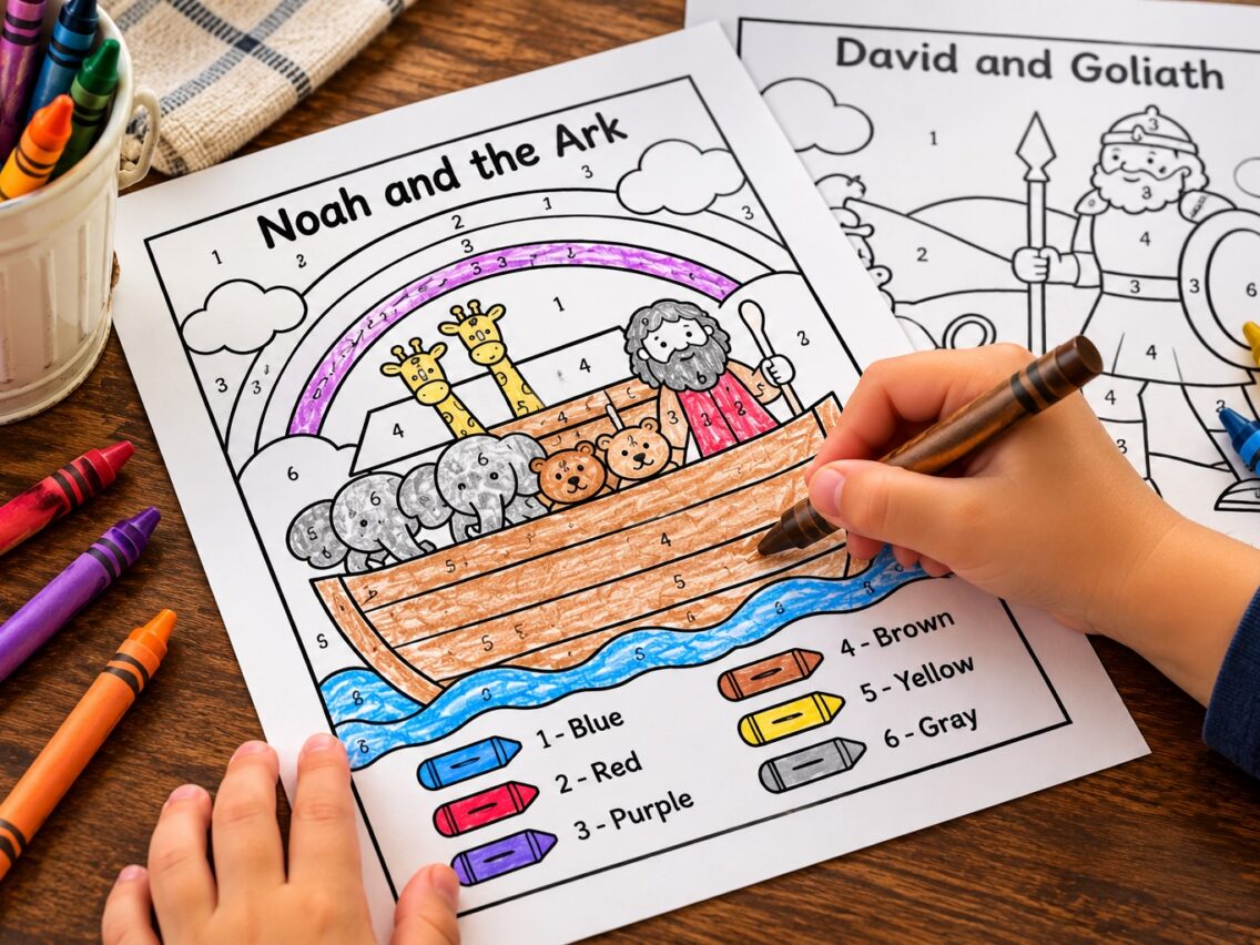 6 Free Bible Story Color by Number Printables for Kids